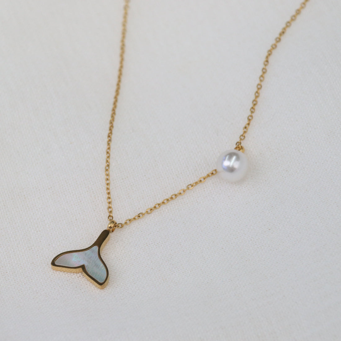 Batan | Mother of Pearl Whale Tail & Freshwater Gold Plated Pendant Neckalce