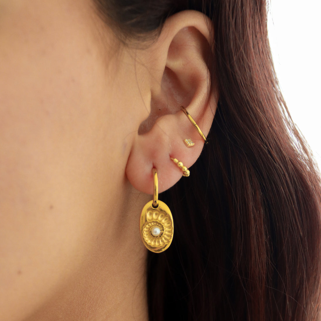 Cebu | Gold Plated Shell Fossil Hoop Earrings