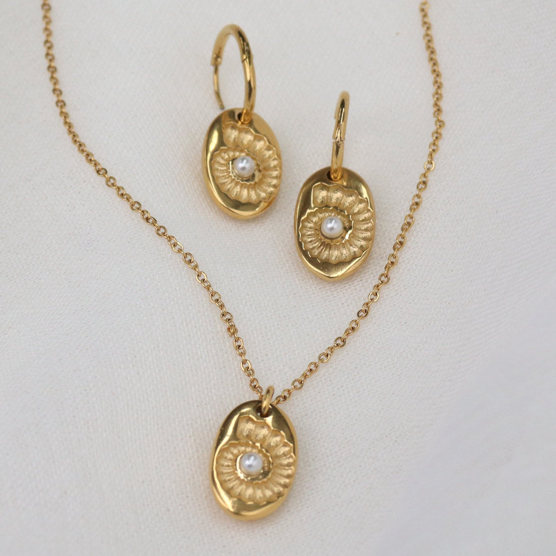 Cebu | Gold Plated Shell Fossil Hoop Earrings