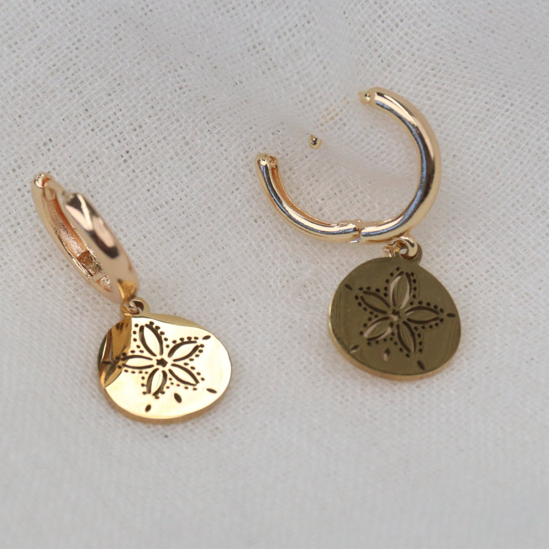 Coron | Sand Dollar Shell Gold Plated and Sterling Silver Hoop Earrings