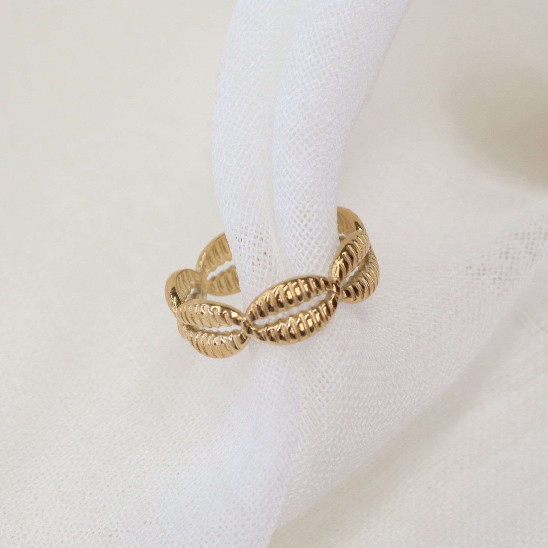 Dory | Gold Plated Cowrie Shell Adjustable Ring