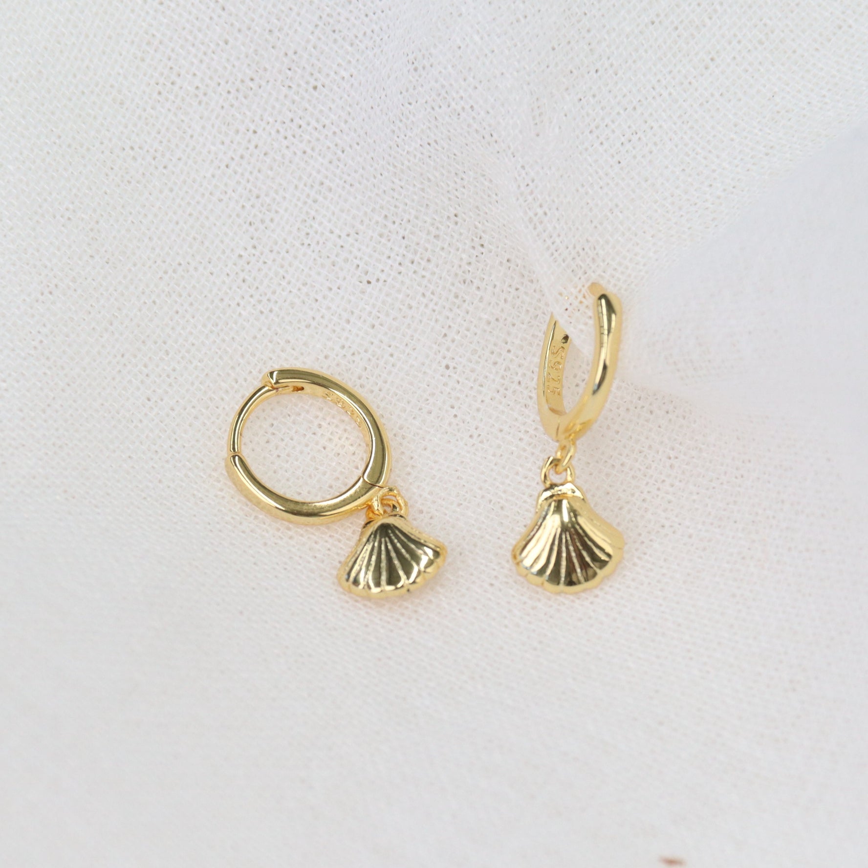 Lanta | 18K Gold Plated & Sterling Silver Shell Huggie Earrings