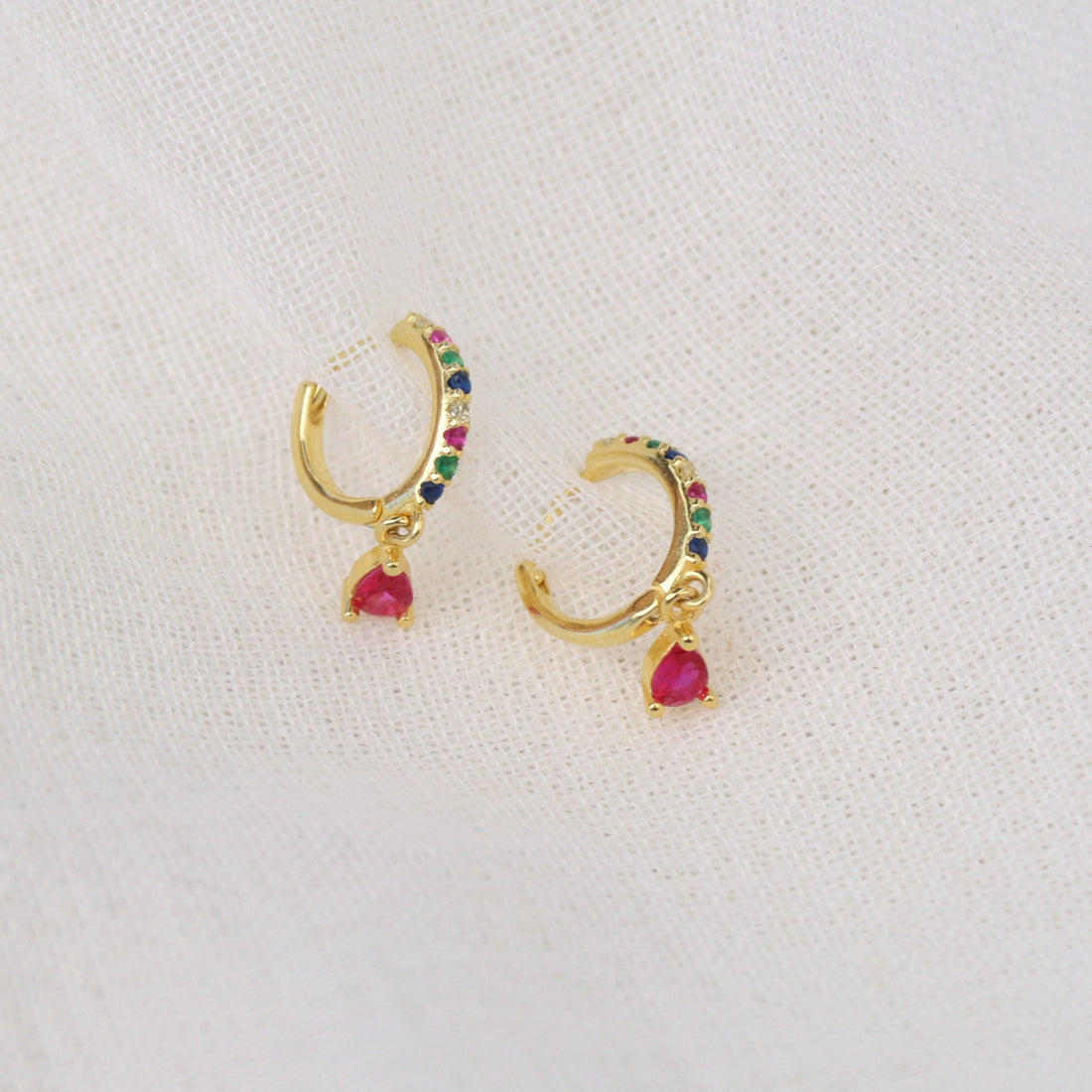 Nusa | Gold Plated Rainbow Huggie Pink Earrings