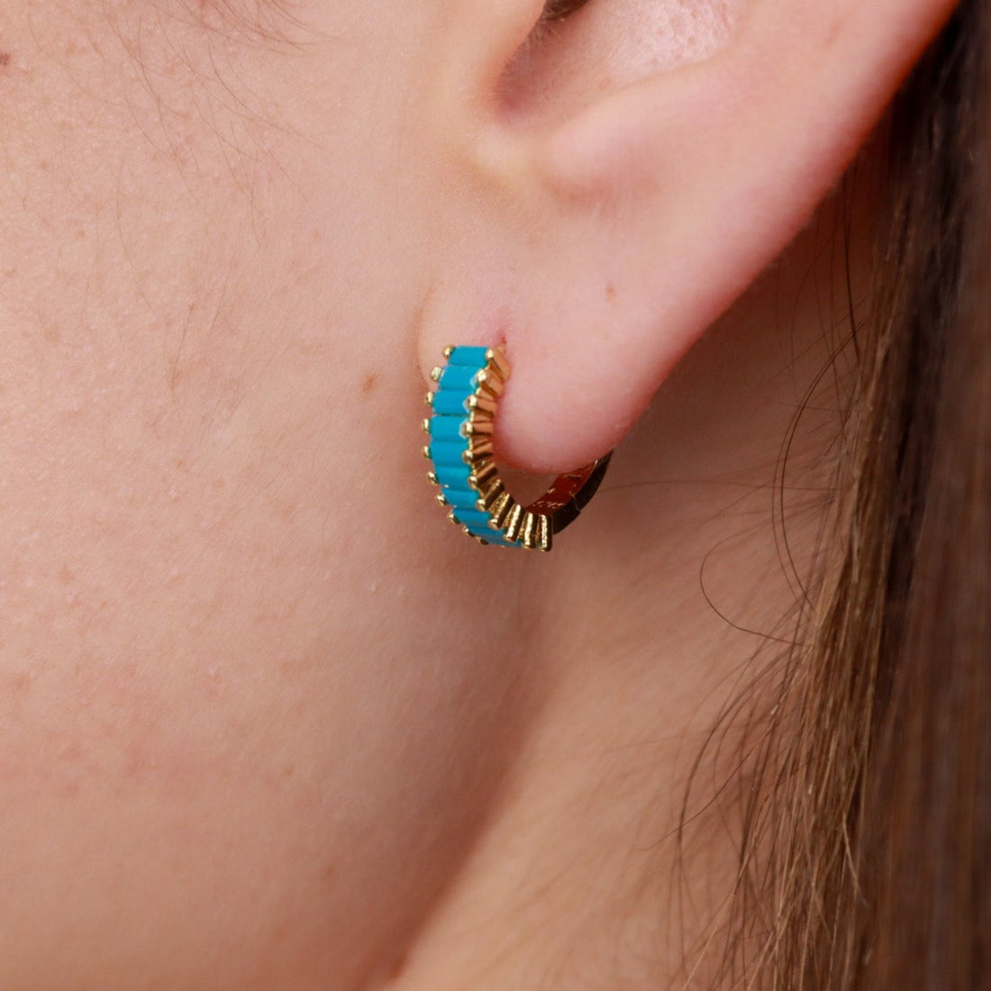 Pipi | 18k Gold Plated or Sterling Silver Turquoise Colour Zircon Hoops - Boheme Life Collection