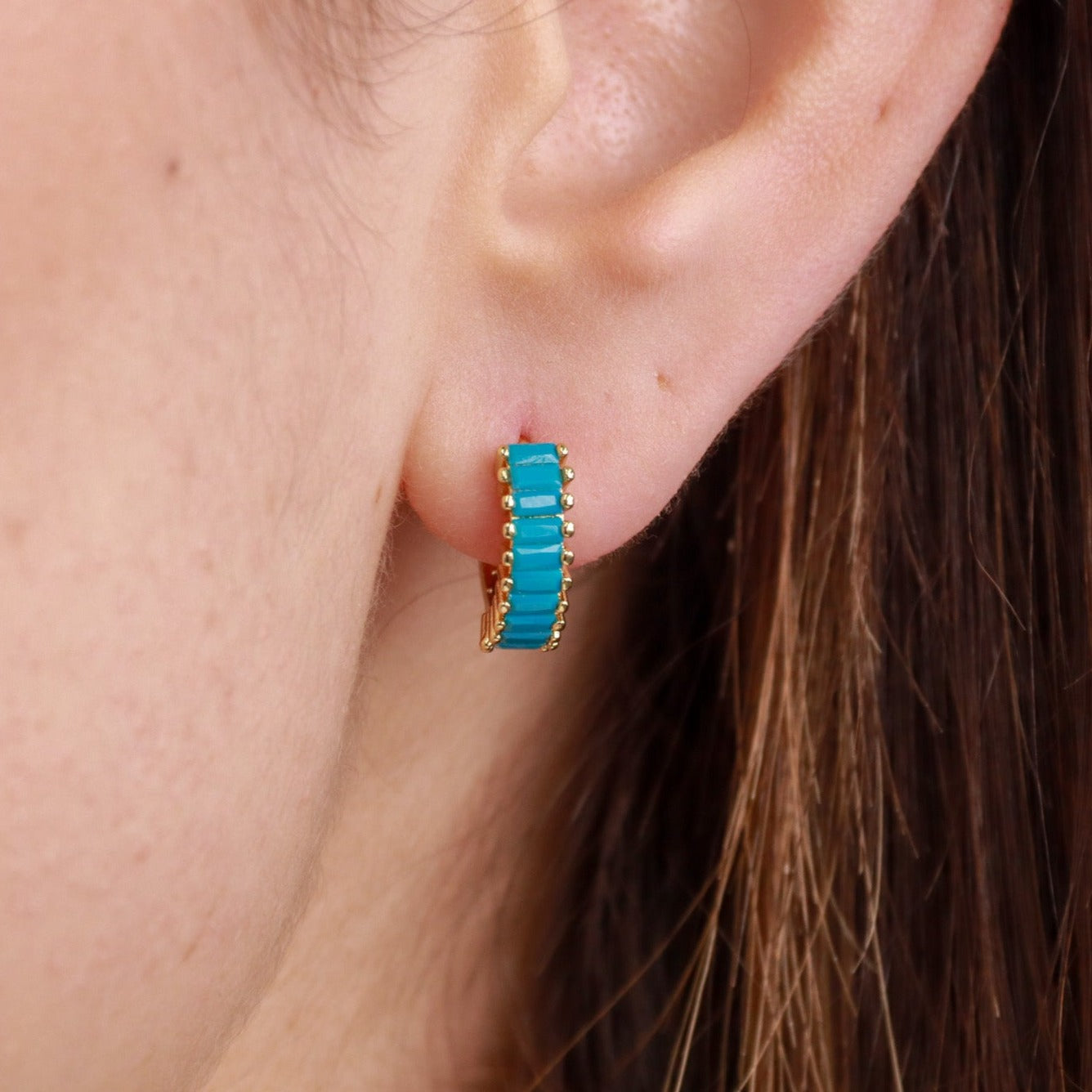 Pipi | 18k Gold Plated or Sterling Silver Turquoise Colour Zircon Hoops - Boheme Life Collection