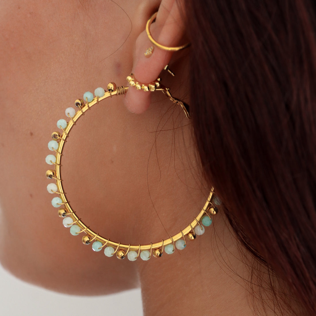 Rawa | Stone Boho 18k Hoop Earrings