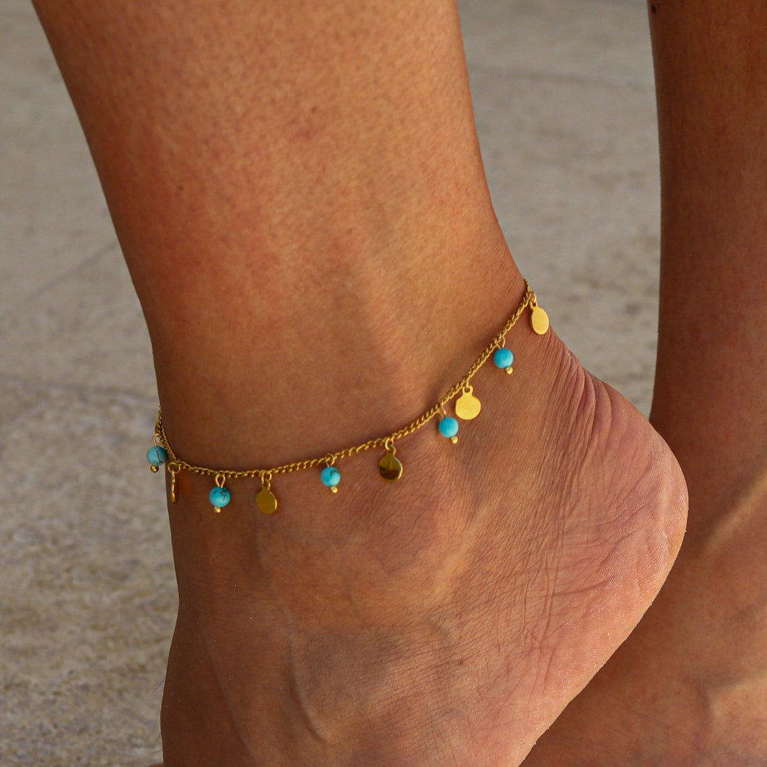 Sam |  Gold Plated Turquoise Tassel Anklet