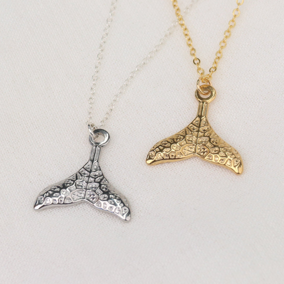 Sipadam | 18k Gold Plated or Sterling Silver Textured Whale Tale Pendant Necklace