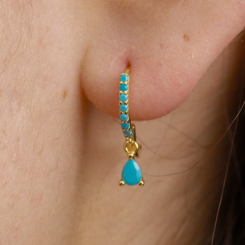 Tash | 18 Gold Plated Sterling Silver Huggies with Turquoise Zircons - Boheme Life Collection