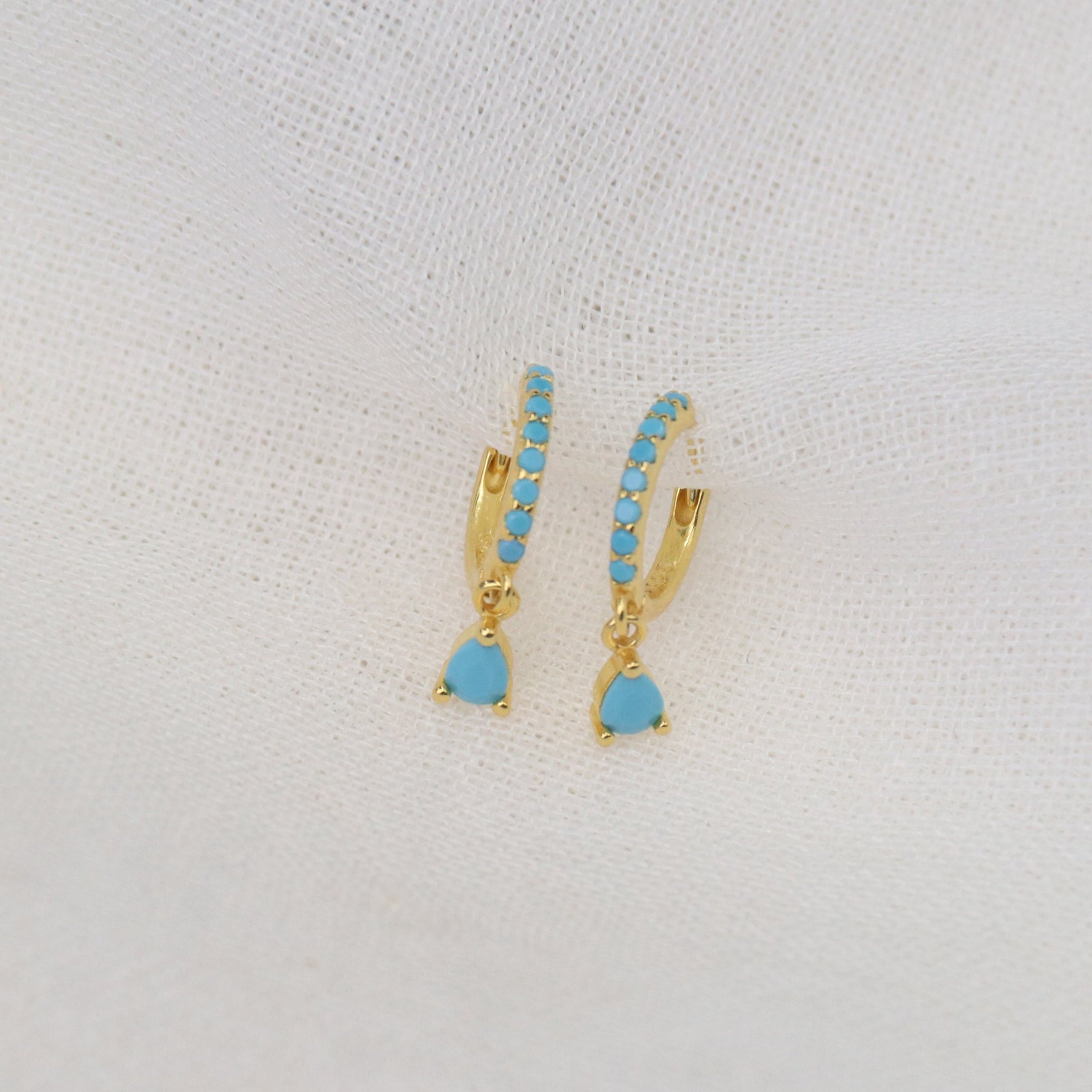 Tash | 18 Gold Plated Sterling Silver Huggies with Turquoise Zircons