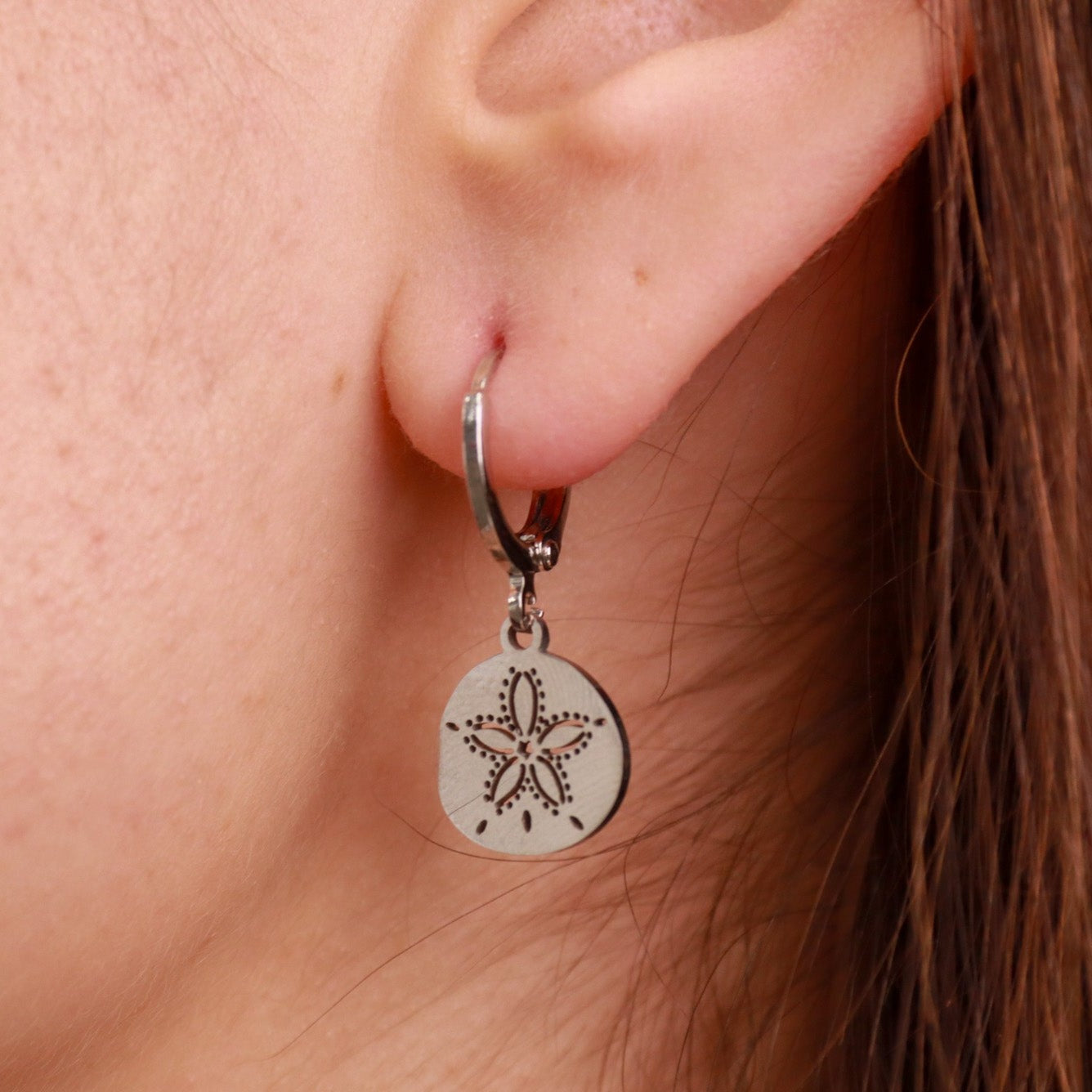 Coron | Sand Dollar Shell Gold Plated and Sterling Silver Hoop Earrings - Boheme Life Collection