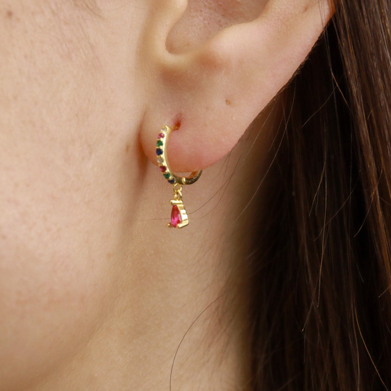 Nusa | Gold Plated Rainbow Huggie Pink Earrings - Boheme Life Collection