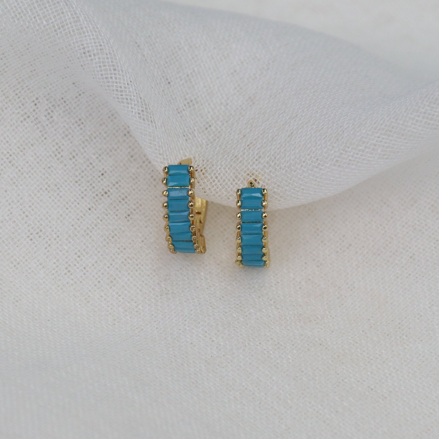 Pipi | 18k Gold Plated or Sterling Silver Turquoise Colour Zircon Hoops