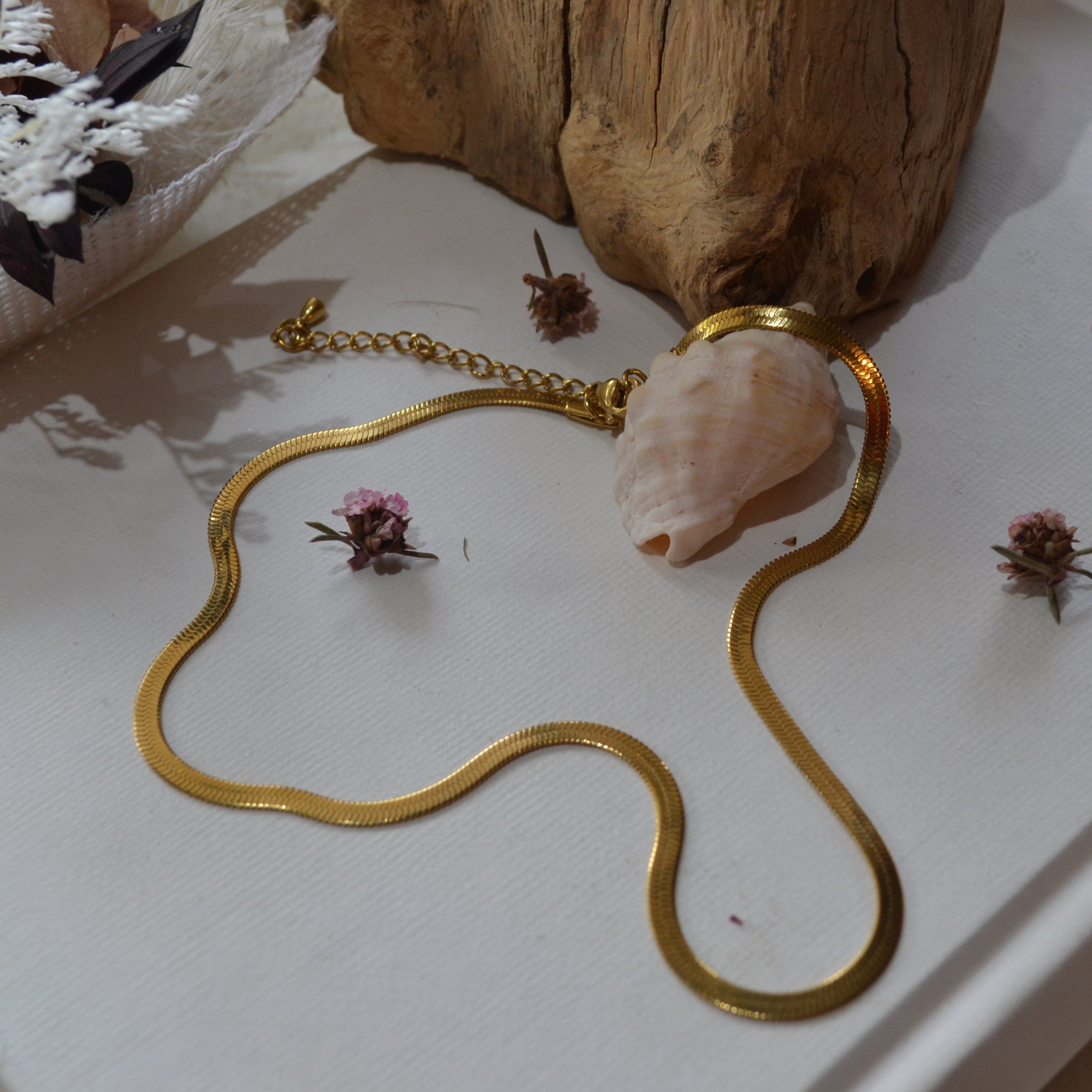 Rose ~ 18k Gold Filled Herringbone Chain - Boheme Life Collection