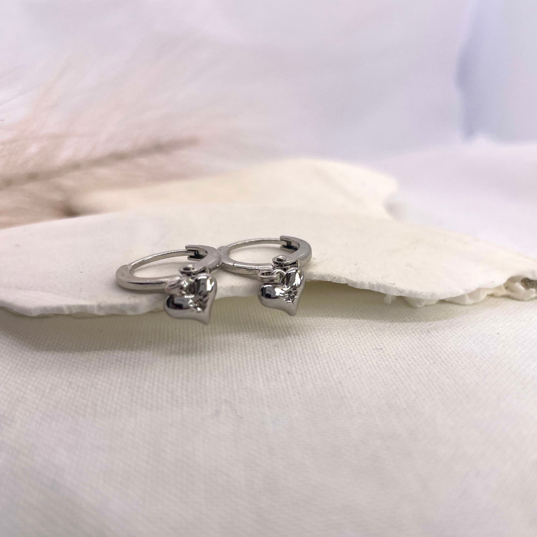 Paris | Sterling Silver Heart Huggie Hoops - Boheme Life Collection
