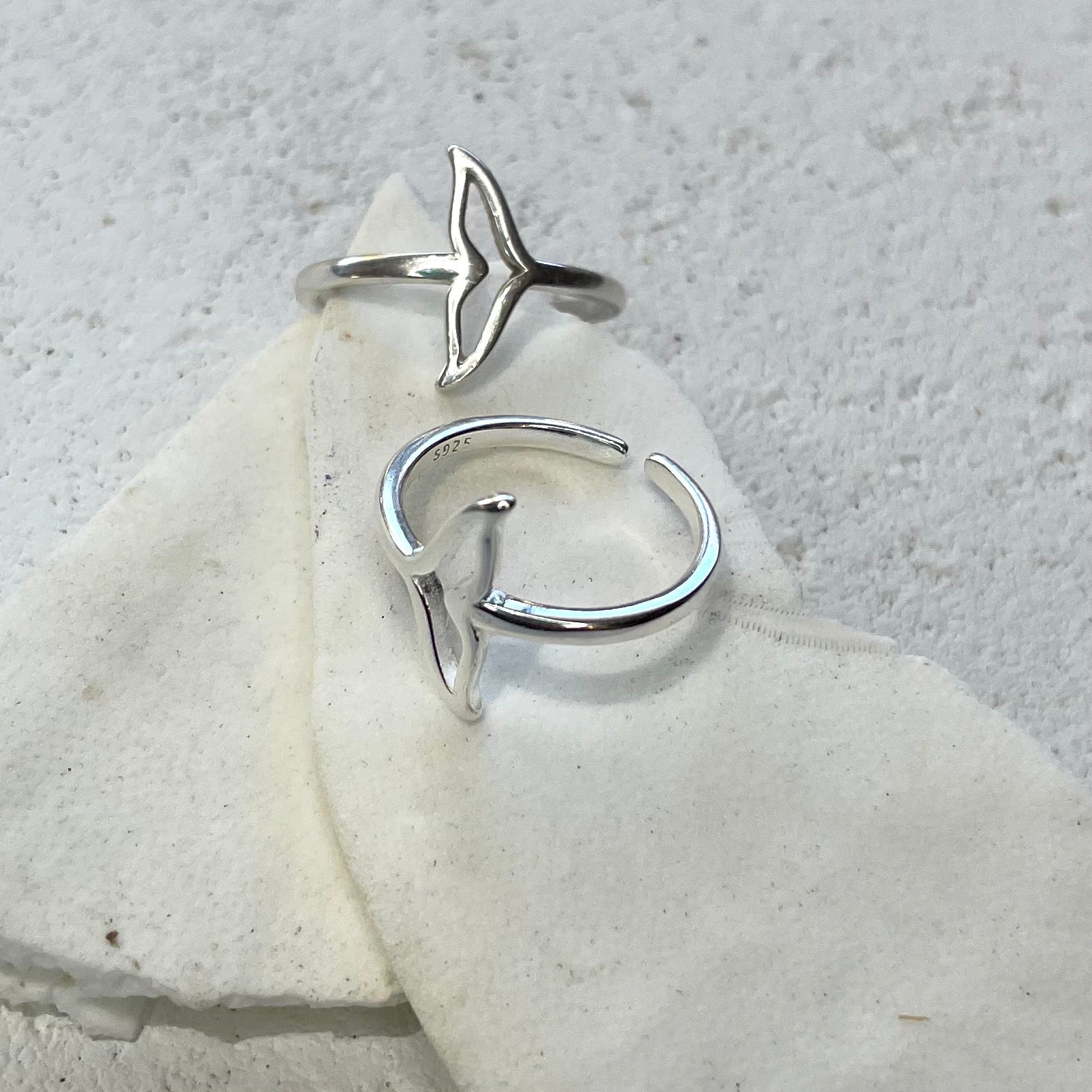 Praya ~ Adjustable Solid Sterling Silver Whale/Mermaid Tail Ring - Boheme Life Collection