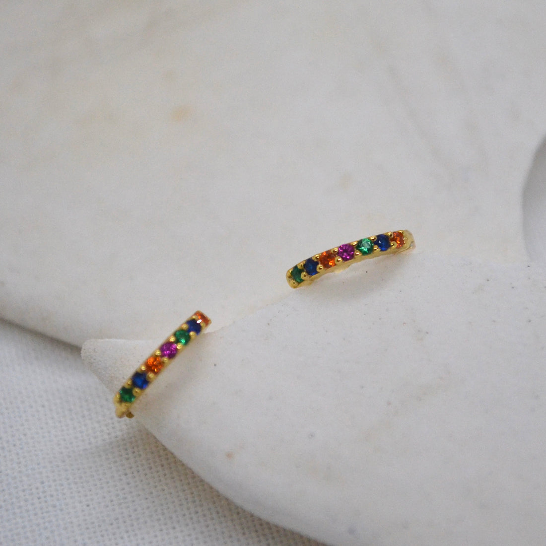 Camilla | Rainbow Pave Hoop Sterling Silver Gold Earrings - Boheme Life Collection