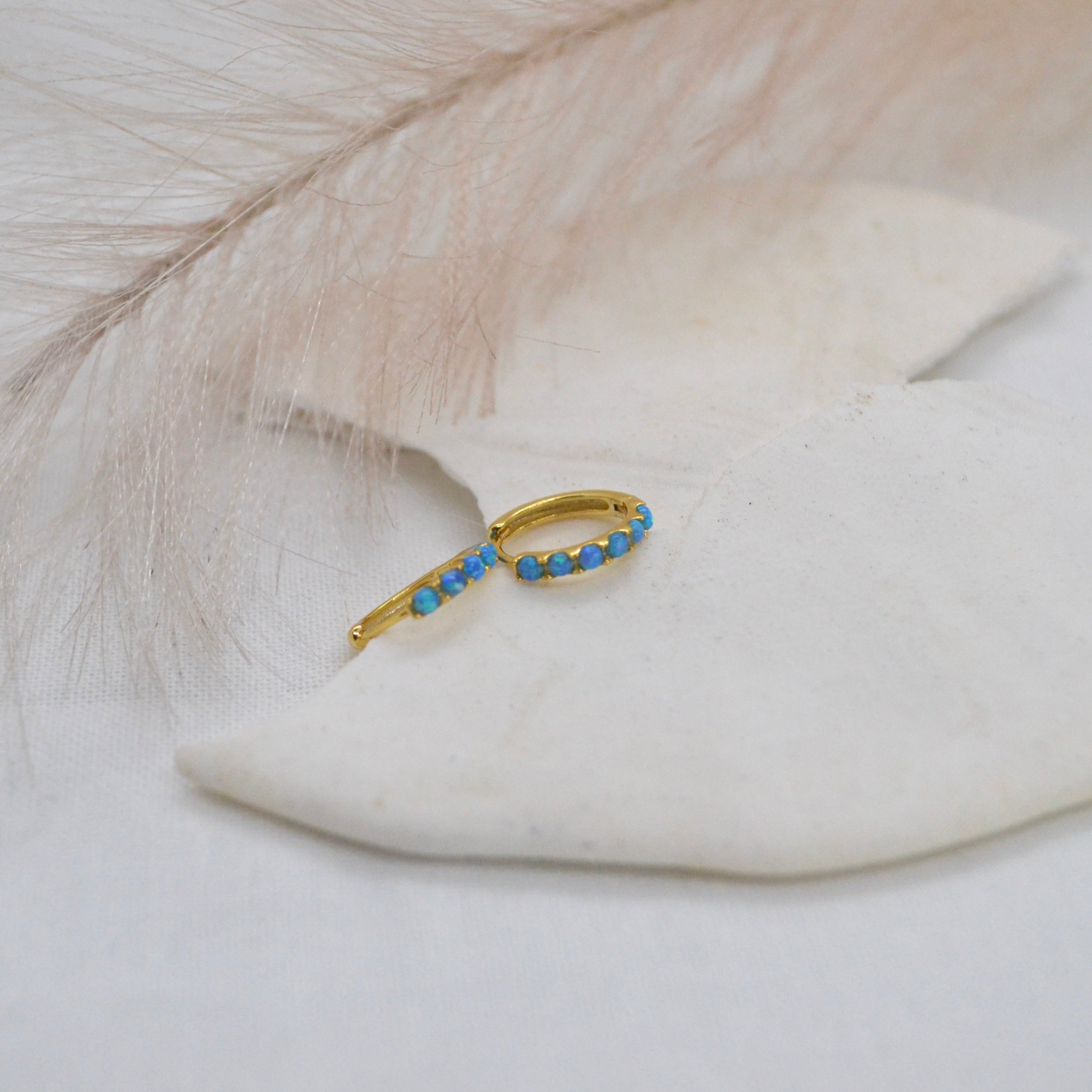 Laila | Blue Opal Sterling Silver Gold Hoops - Boheme Life Collection