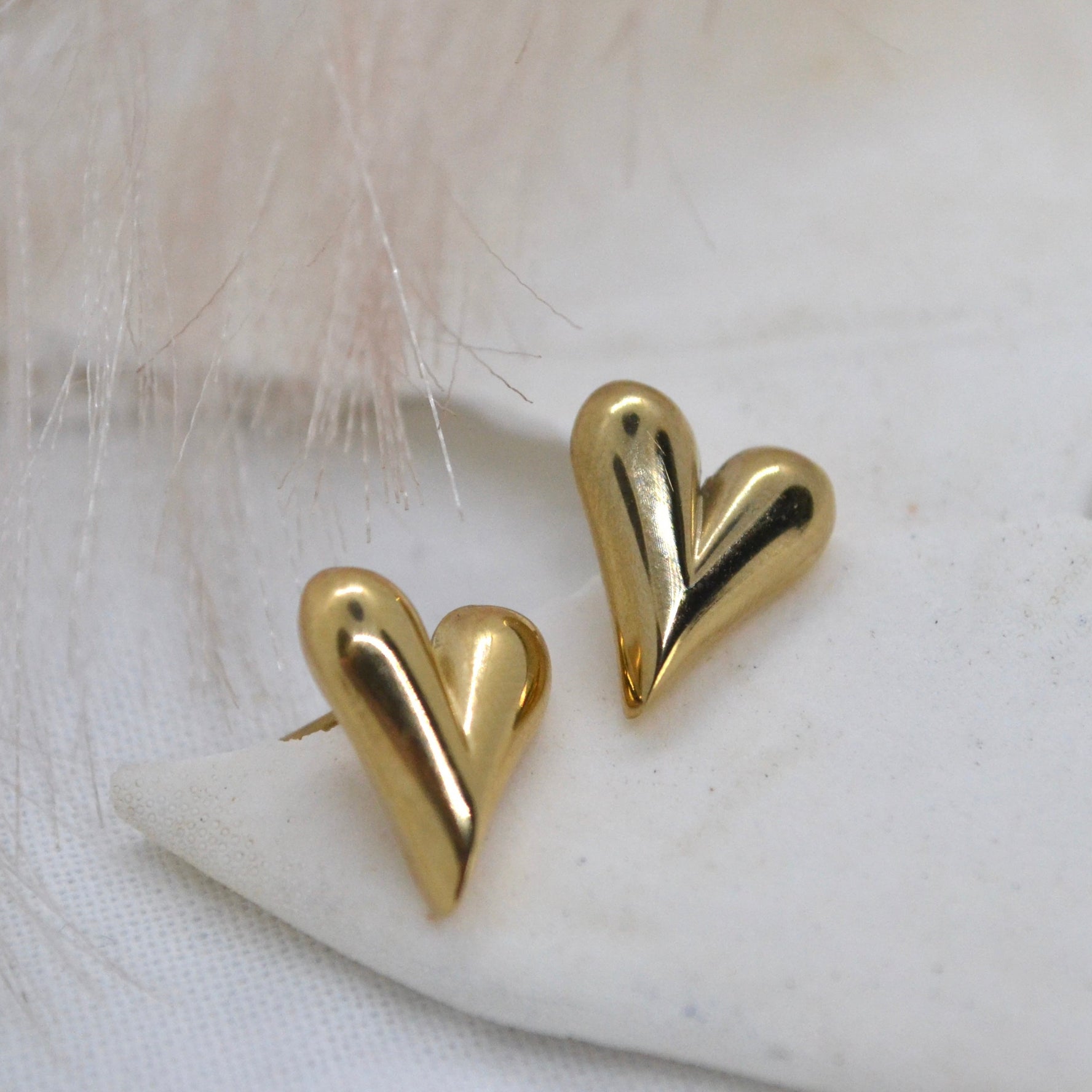 Amore | Elongated Heart Gold Studs - Boheme Life Collection