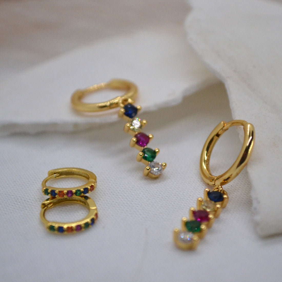 Camilla | Rainbow Pave Hoop Sterling Silver Gold Earrings - Boheme Life Collection